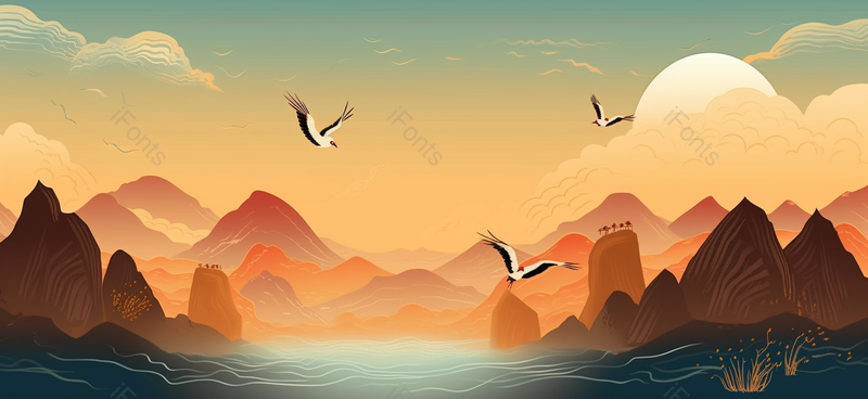 飞鹤国风古典式水墨画背景,插画/手绘图,插画/手绘图库,插画/手绘图下载,插画/手绘